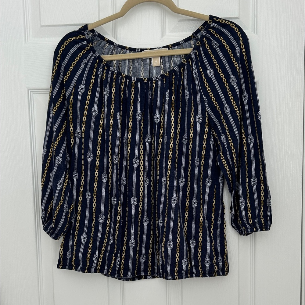 Michael Kors Navy and Gold Chain Print Blouse